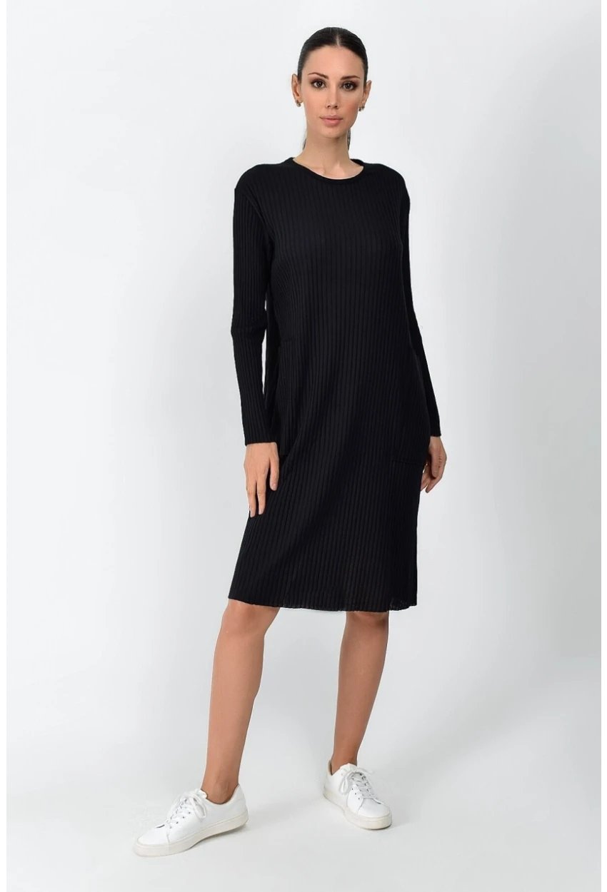 Kalın Fitilli Kaşkorse Cepli Uzun Tunik Elbise