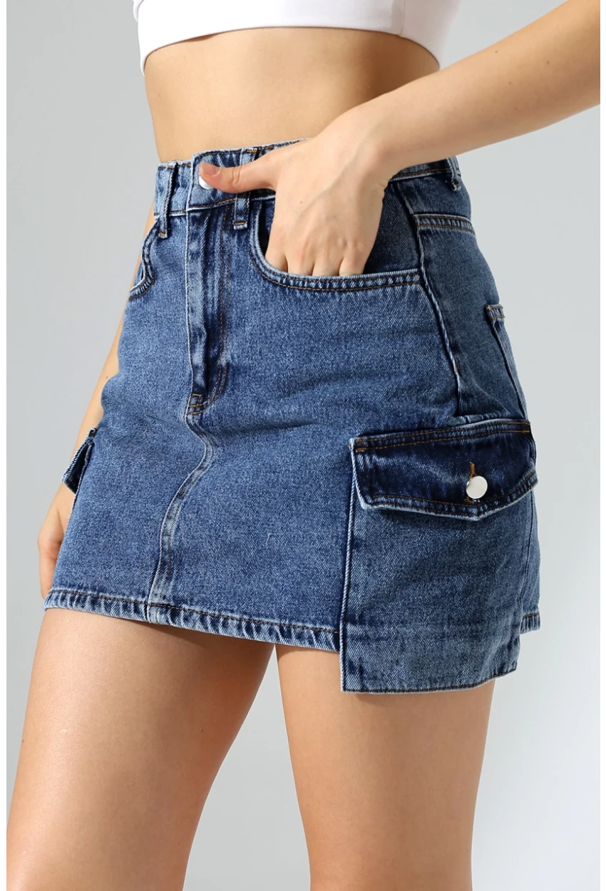 Kargo Cep Detay Mini Kot Etek