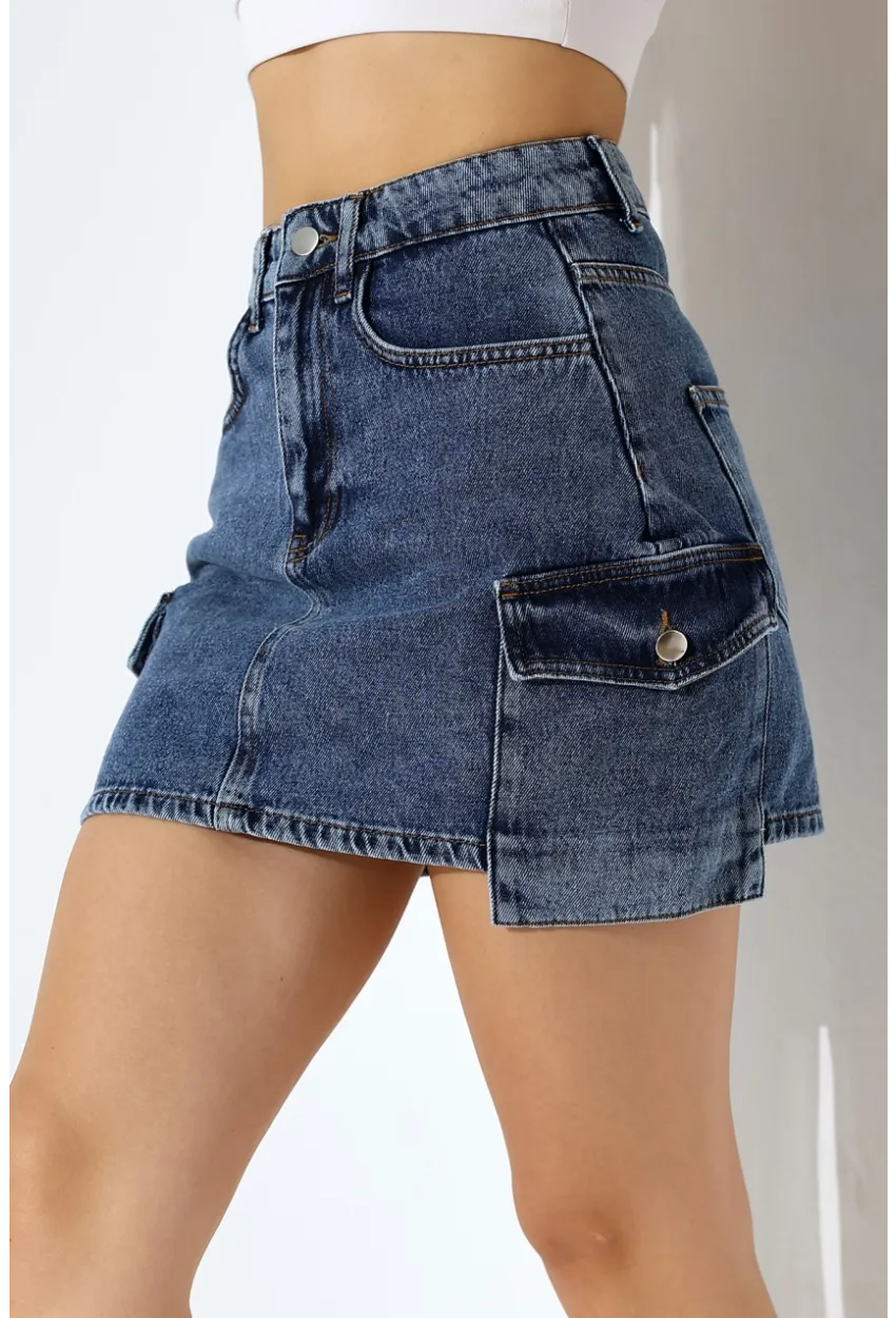 Kargo Cep Detay Mini Kot Etek