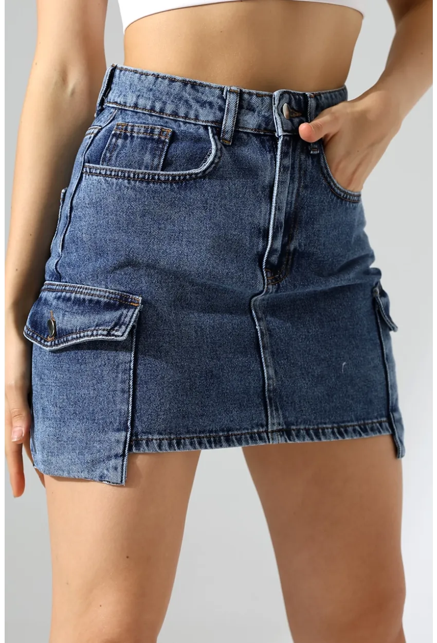 Kargo Cep Detay Mini Kot Etek