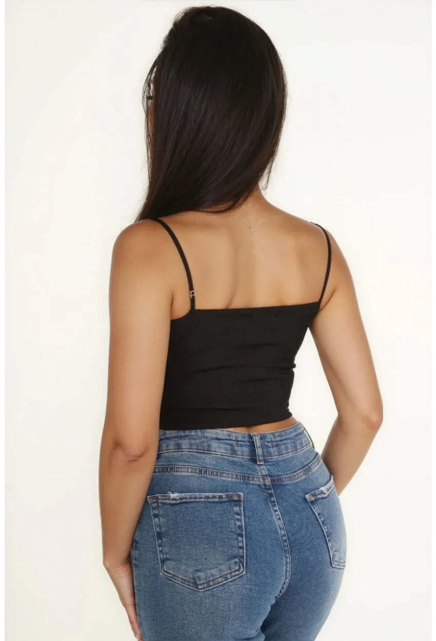 Kaşkorse İnce Askılı Topik Bluz Siyah