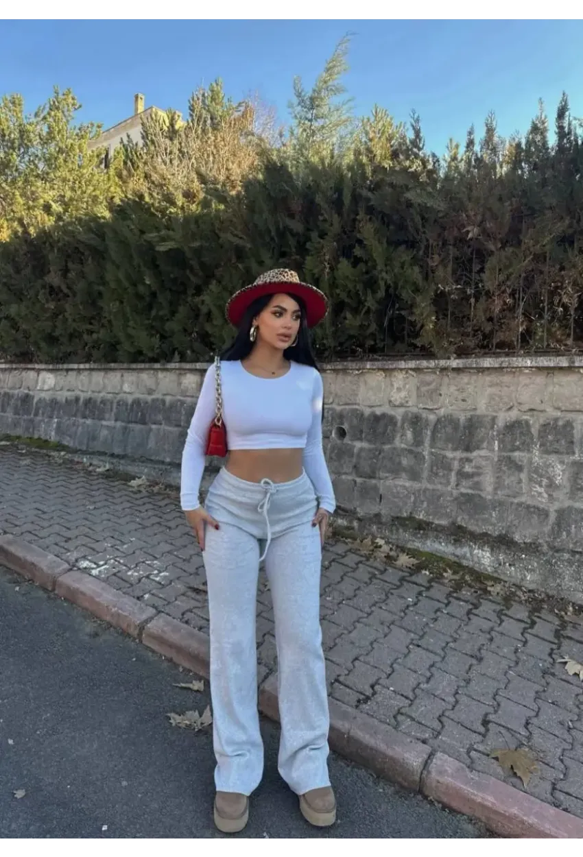 Kaşkorse Kumaş Kuş gözlü Gri Eşofman Pantolon