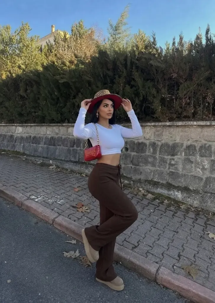 Kaşkorse Kumaş Kuş gözlü Kahverengi Eşofman Pantolon