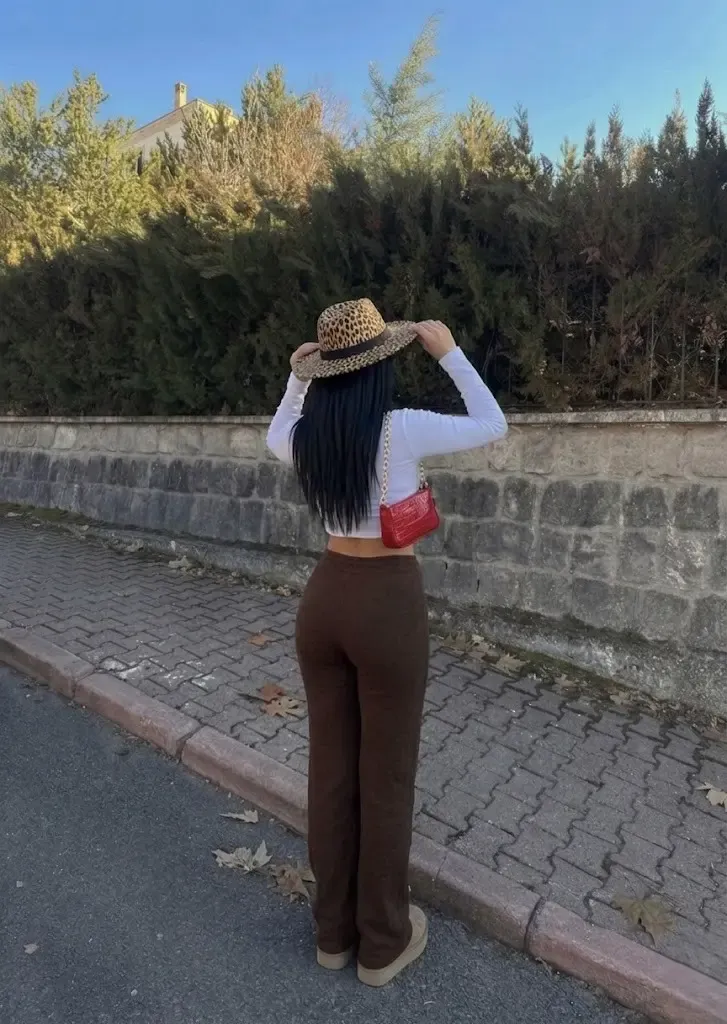 Kaşkorse Kumaş Kuş gözlü Kahverengi Eşofman Pantolon