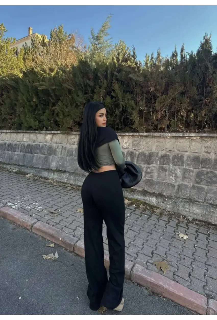 Kaşkorse Kumaş Kuş gözlü Siyah Eşofman Pantolon