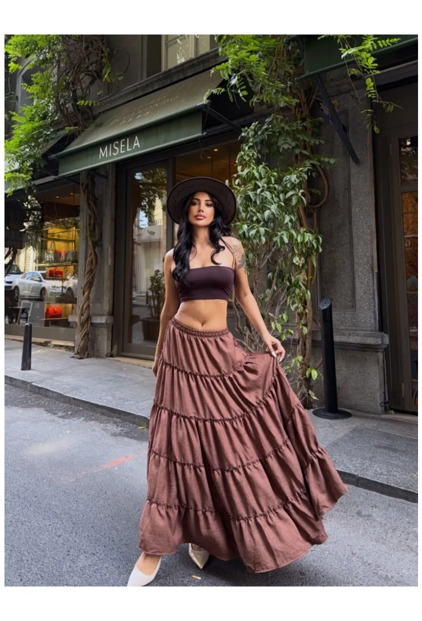 Kat Kat Pileli Kahverengi Etek