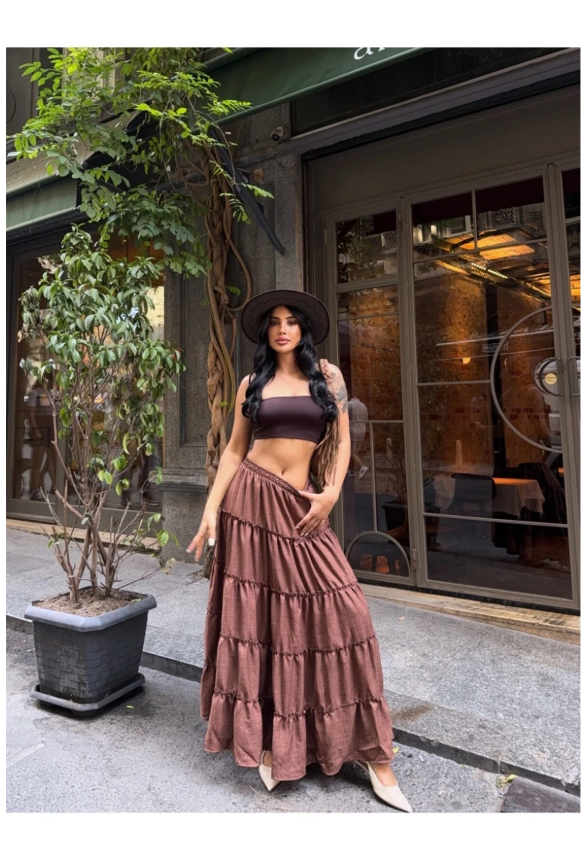 Kat Kat Pileli Kahverengi Etek