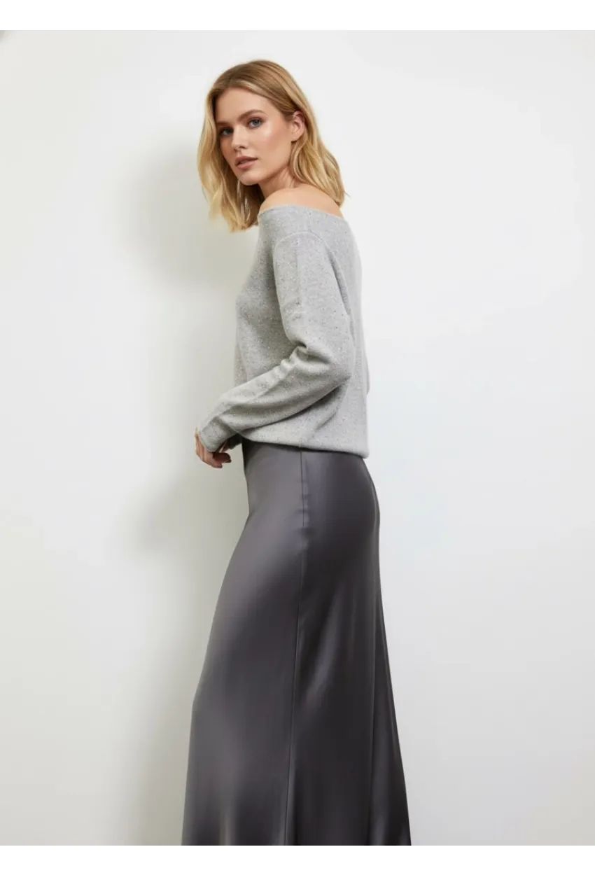 Kayık Yaka Simli Triko Kazak