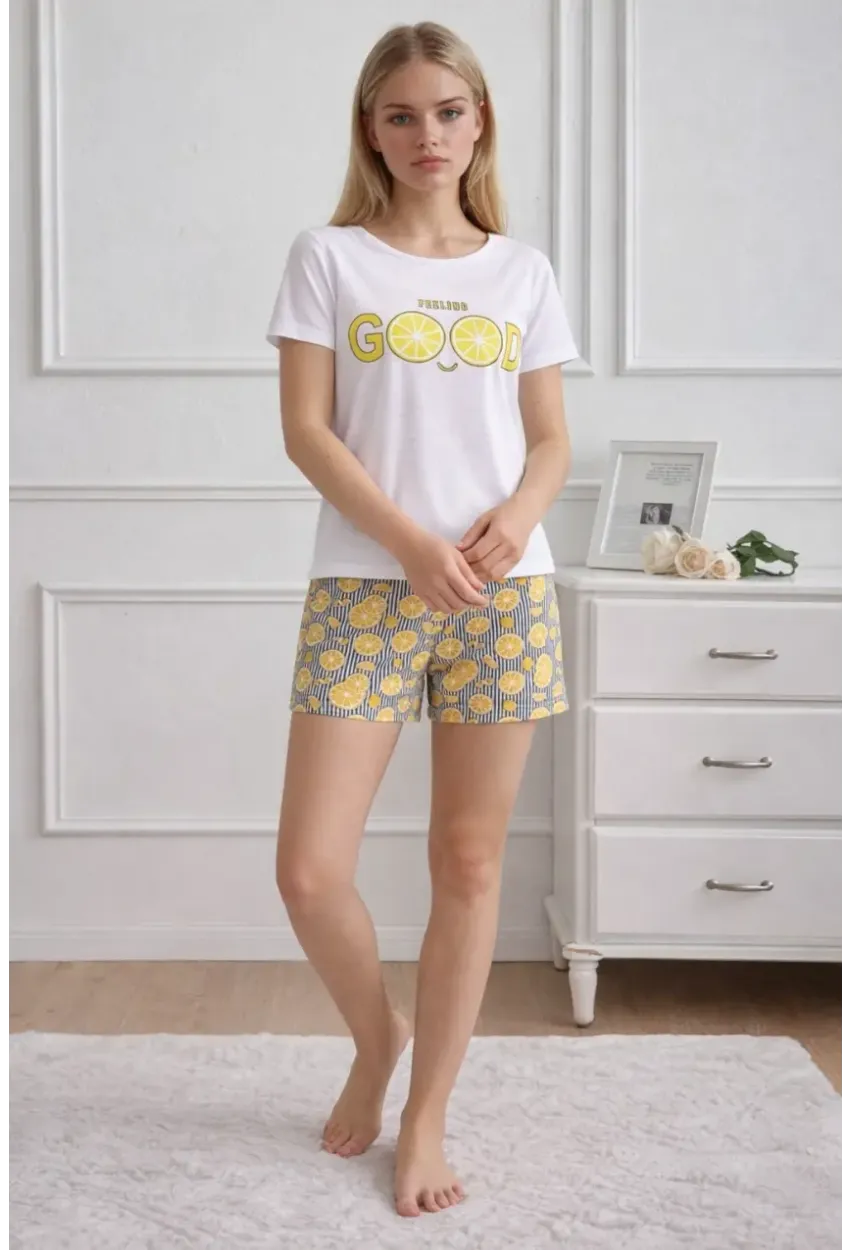 Kısa Kollu Rahat Kesim Pijama Takımı