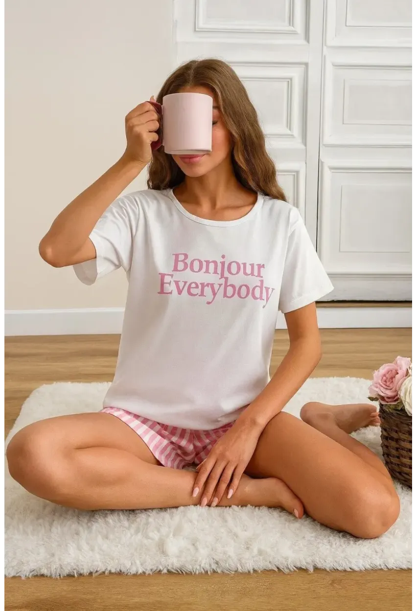 Kısa Kollu Şortlu Pijama Takımı Pembe