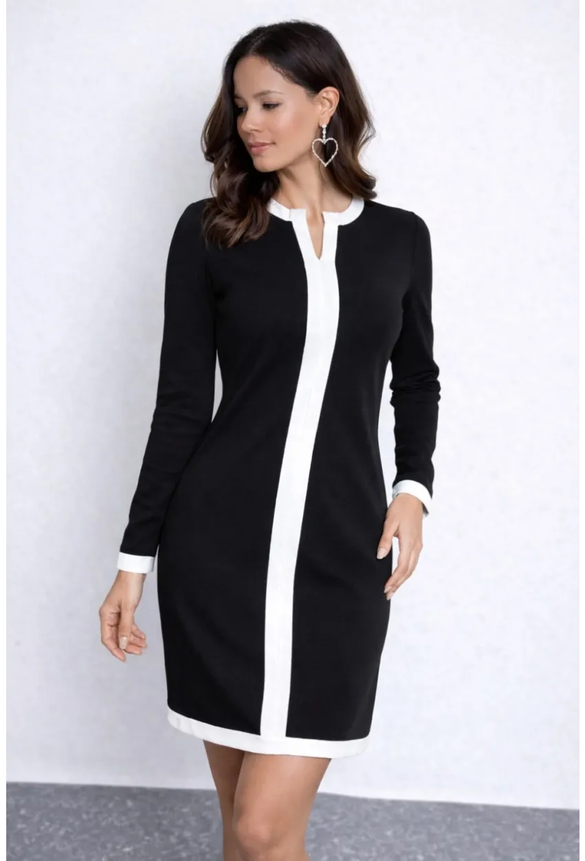 Kontrast Şerit Detaylı Hakim Yaka Siyah Mini Elbise