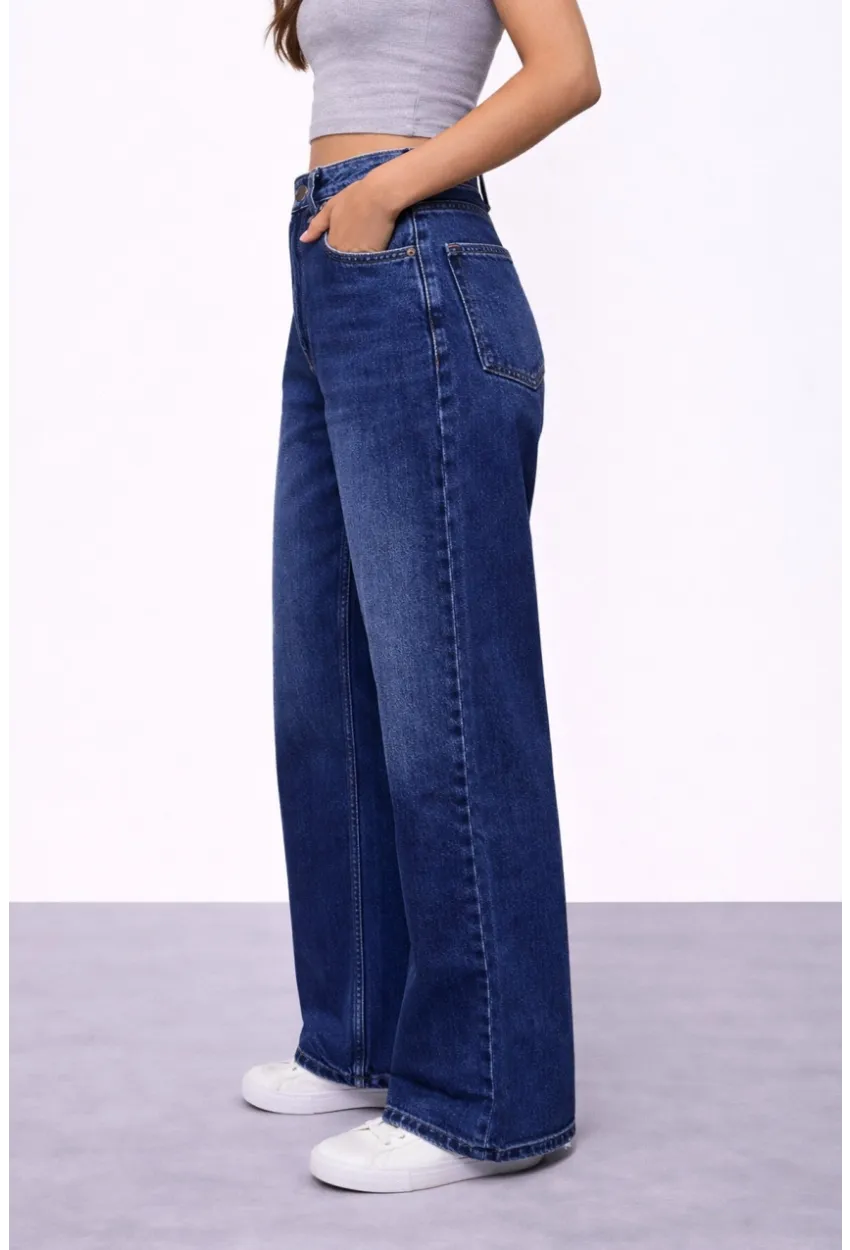 Lacivert İspanyol Paça Jean Pantalon