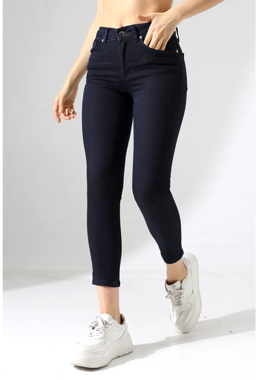 Lacivert Yüksek Bel Skinny Fit Jean Pantolon