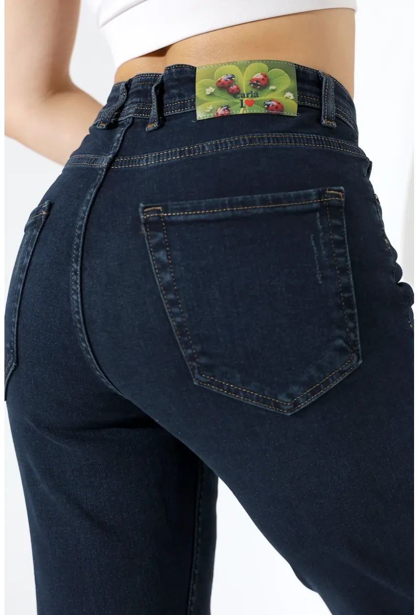 Lacivert Yüksek Bel Slim Fit Jean Pantolon