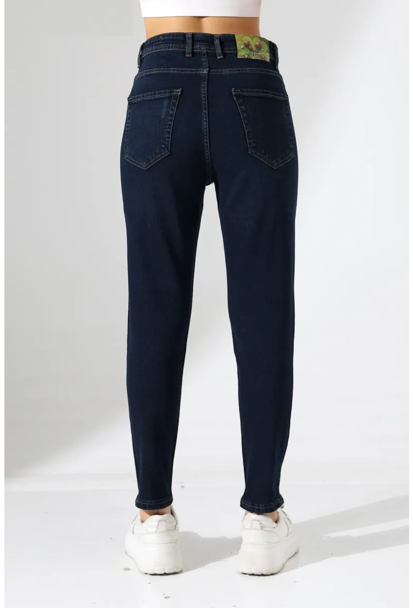 Lacivert Yüksek Bel Slim Fit Jean Pantolon