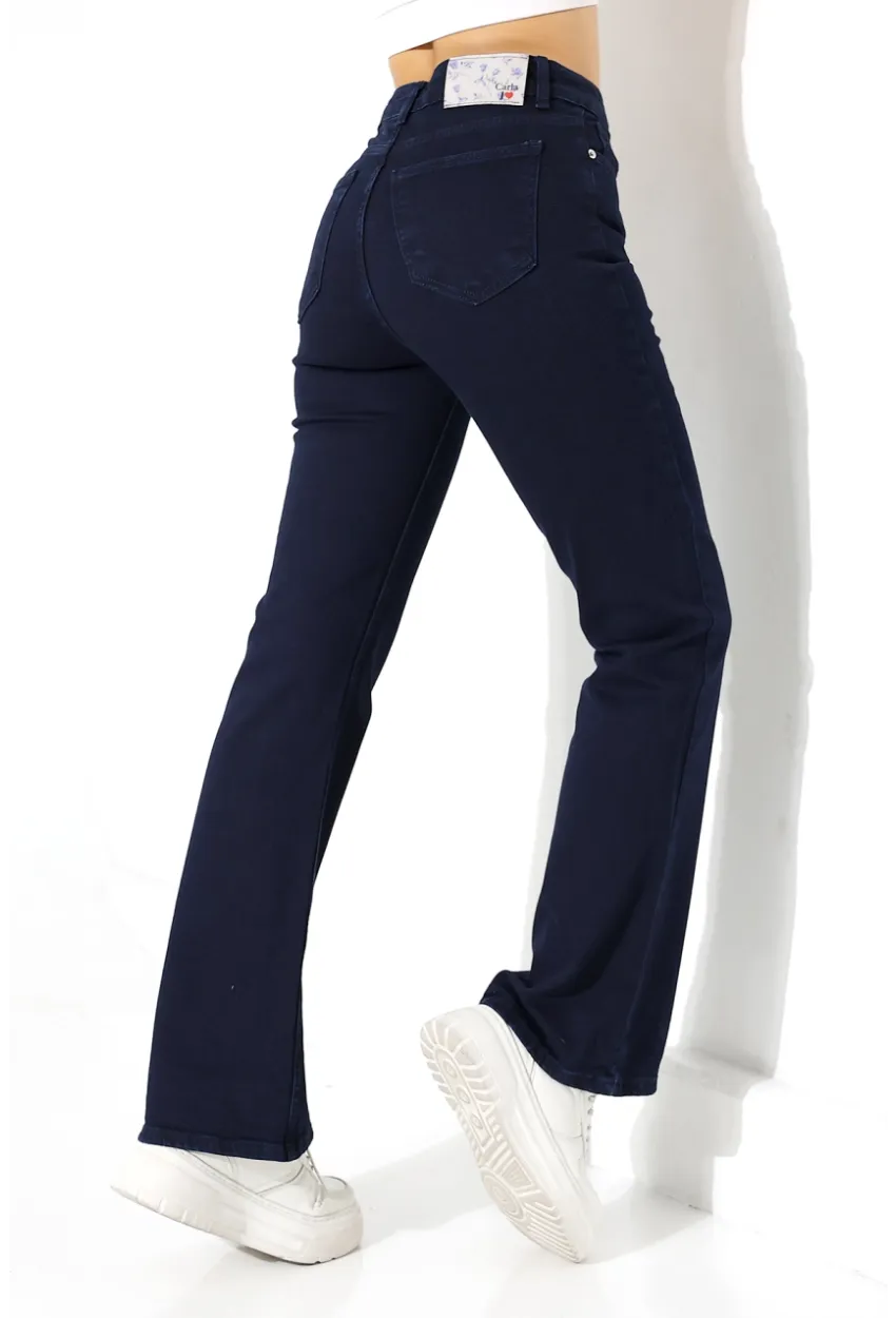 Lacivert Yüksek Bel Straight Fit Jean Pantolon