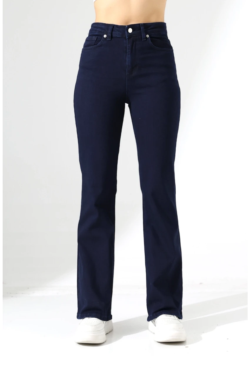 Lacivert Yüksek Bel Straight Fit Jean Pantolon