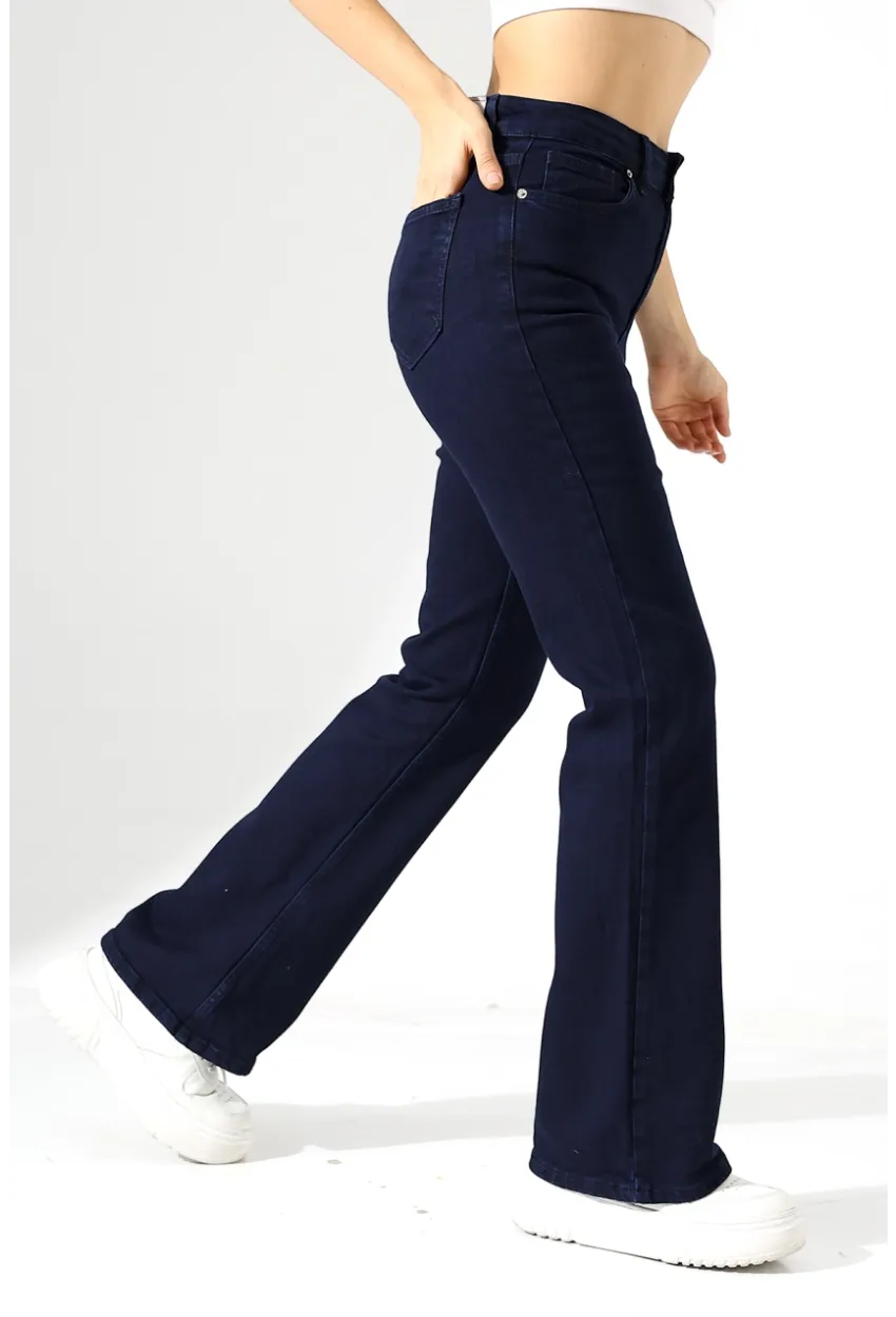 Lacivert Yüksek Bel Straight Fit Jean Pantolon