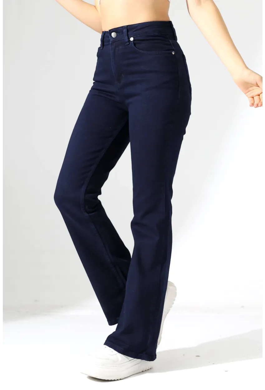 Lacivert Yüksek Bel Straight Fit Jean Pantolon
