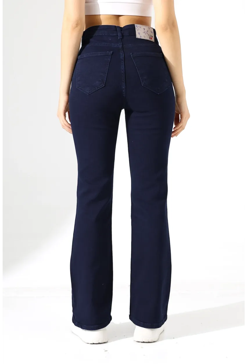 Lacivert Yüksek Bel Straight Fit Jean Pantolon