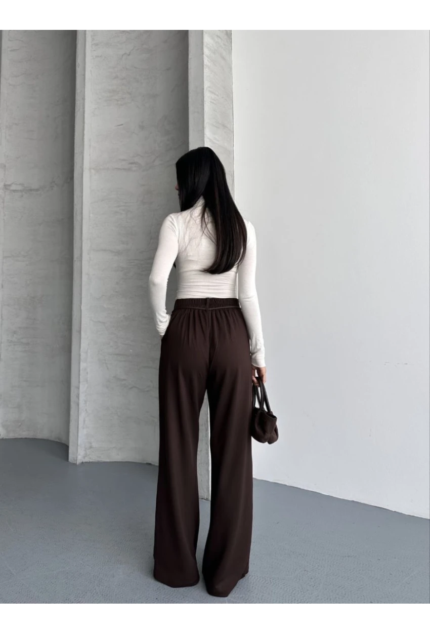 Modal Kumaş Bel Detay Pantolon Kahve