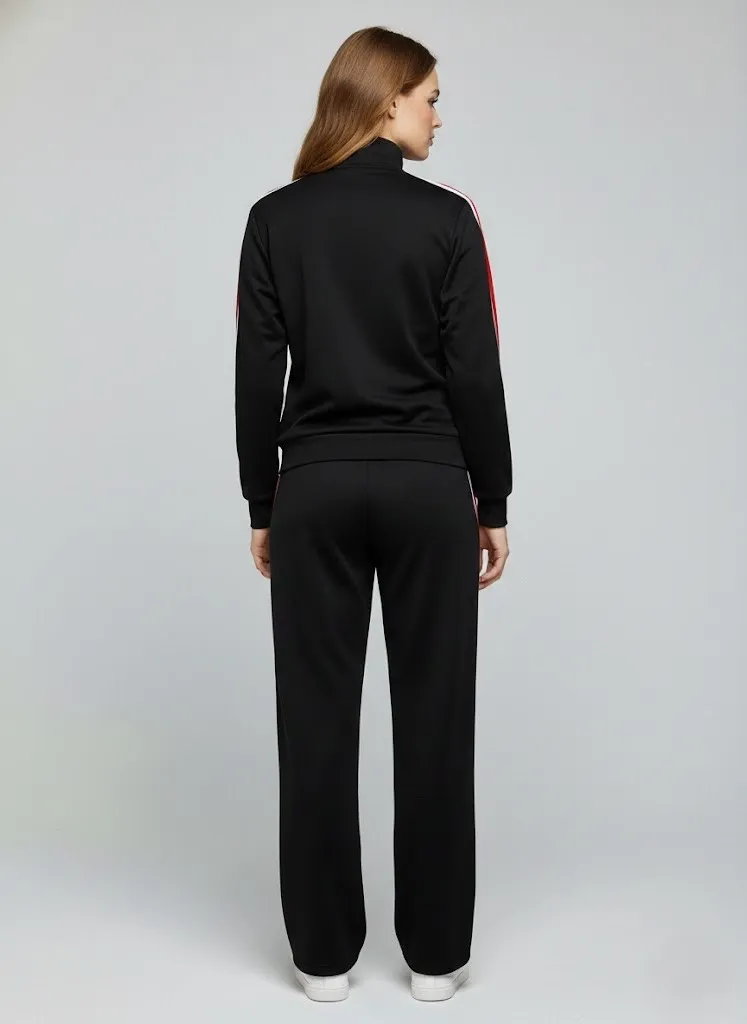 Modal Kumaş Tam Fermuarlı Şeritli Eşofman Takımı Siyah