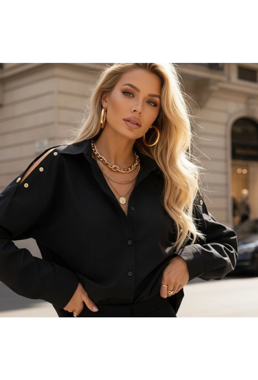 Omuz Çıtçıt Detaylı Poplin Gömlek