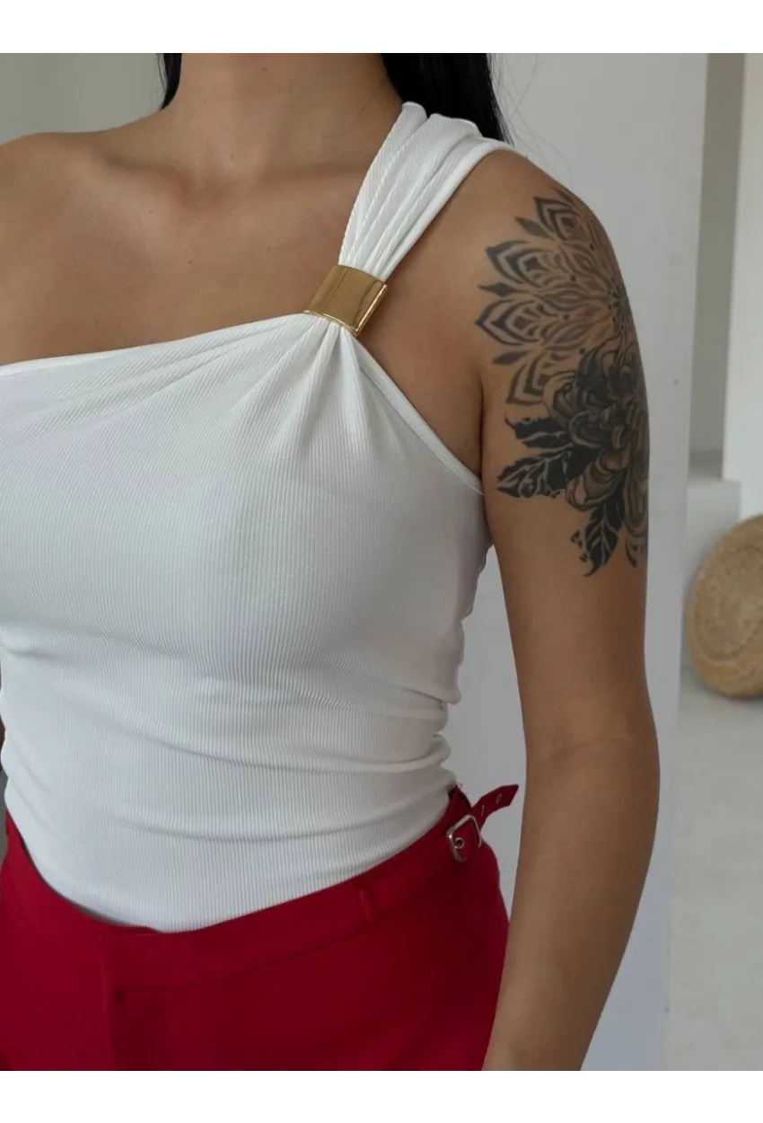 Ottoman Omuz Detay Beyaz Bluz