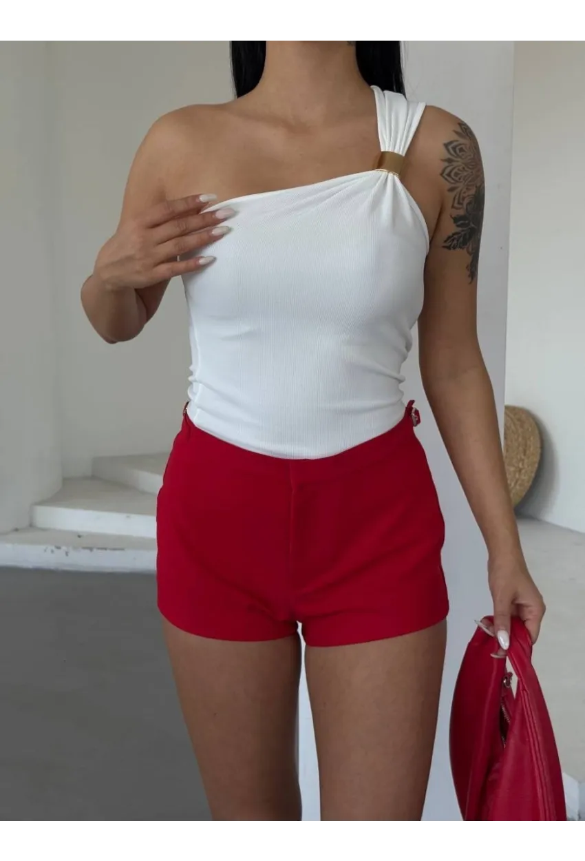 Ottoman Omuz Detay Beyaz Bluz