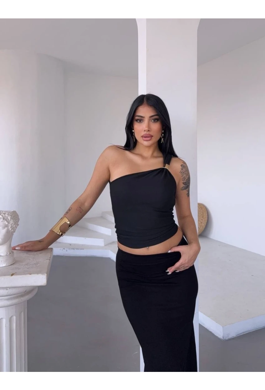 Ottoman Omuz Detay Siyah Bluz