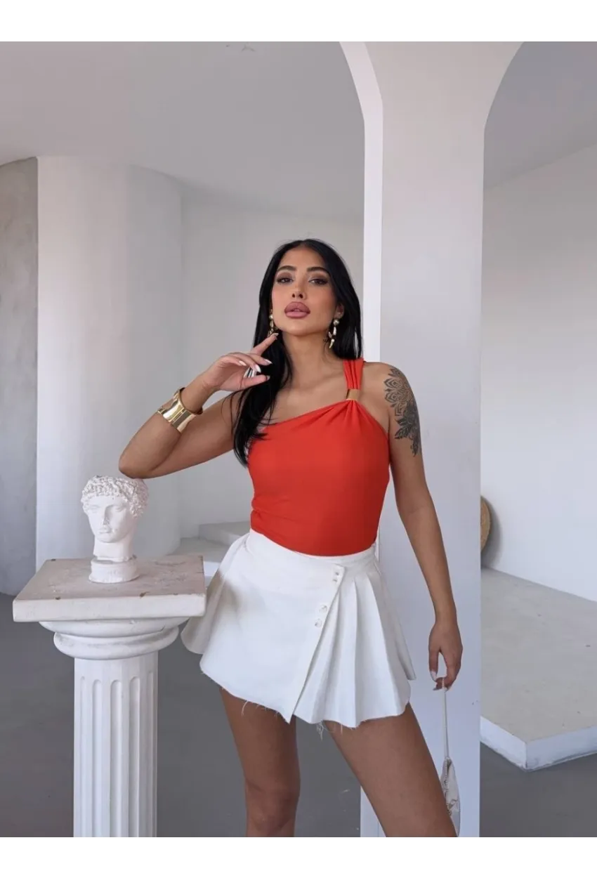 Ottoman Omuz Detay Turuncu Bluz