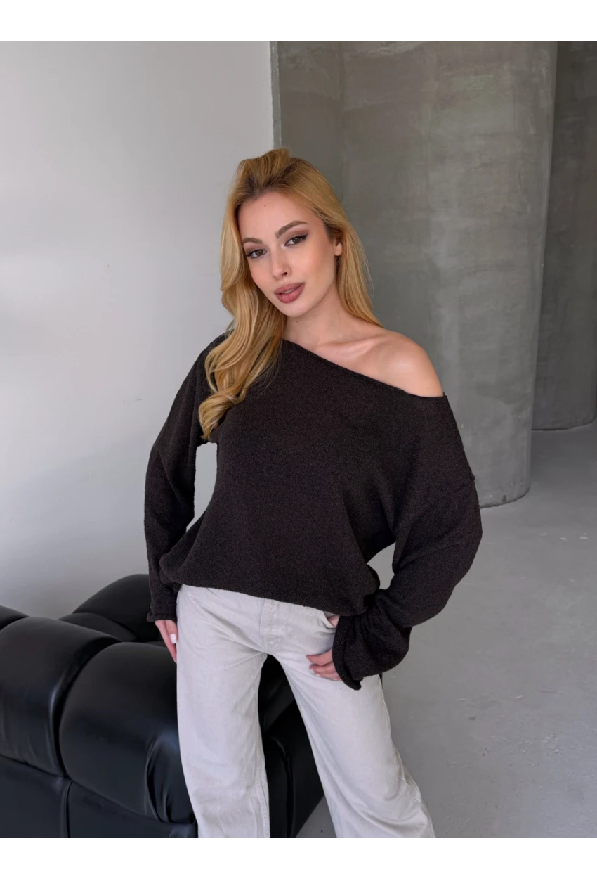 Oversize Kayık Yaka Triko Bluz