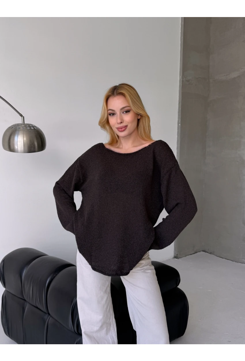 Oversize Kayık Yaka Triko Bluz