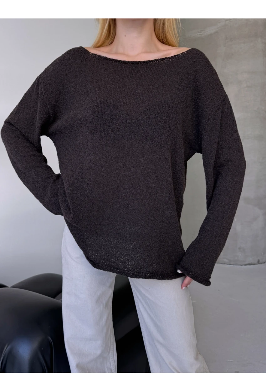 Oversize Kayık Yaka Triko Bluz