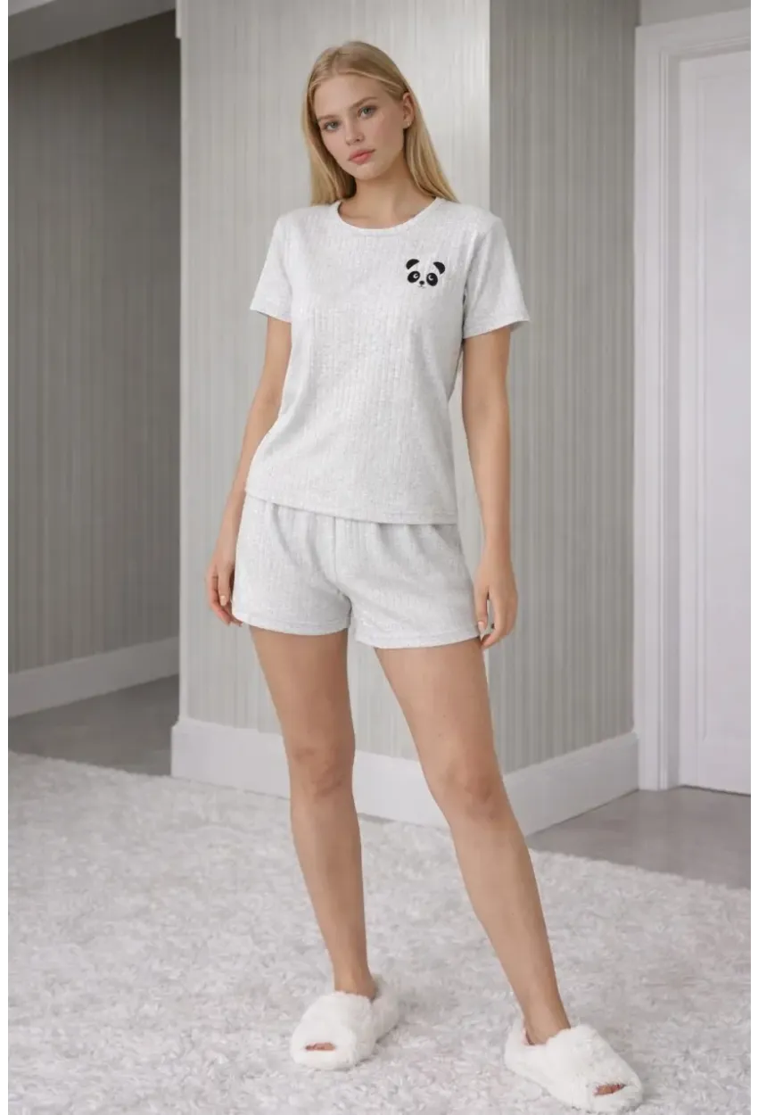 Panda Soft Kadın Ribanalı Şortlu Alt Üst Pijama Takımı