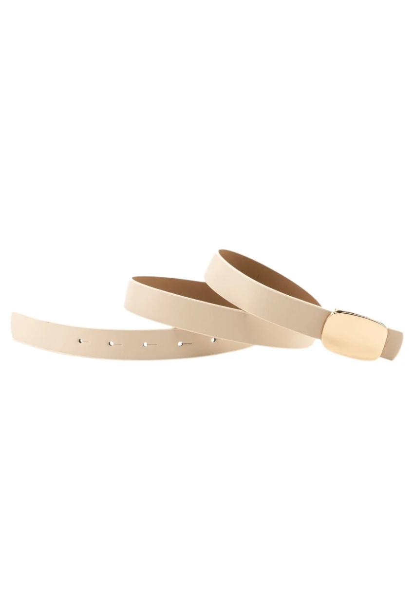 Parlak Kare Tokalı Bej Kadın Kemeri