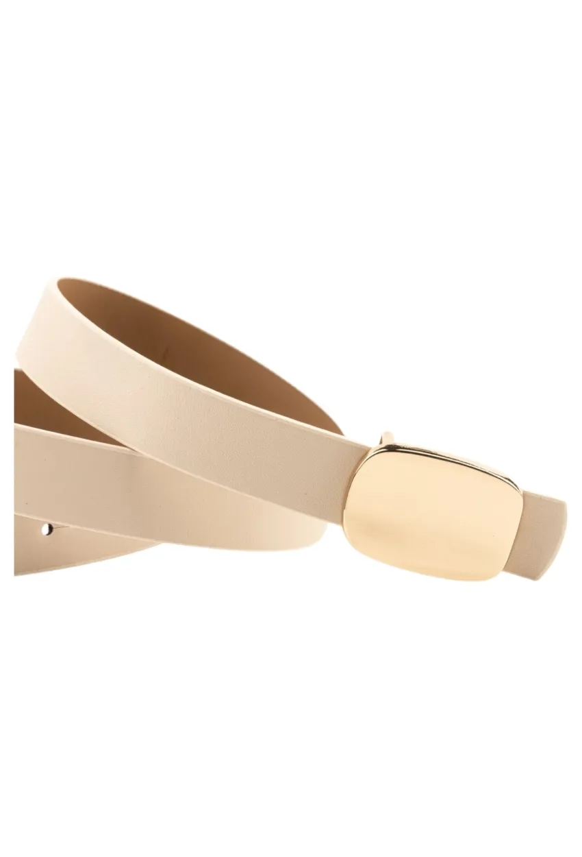 Parlak Kare Tokalı Bej Kadın Kemeri