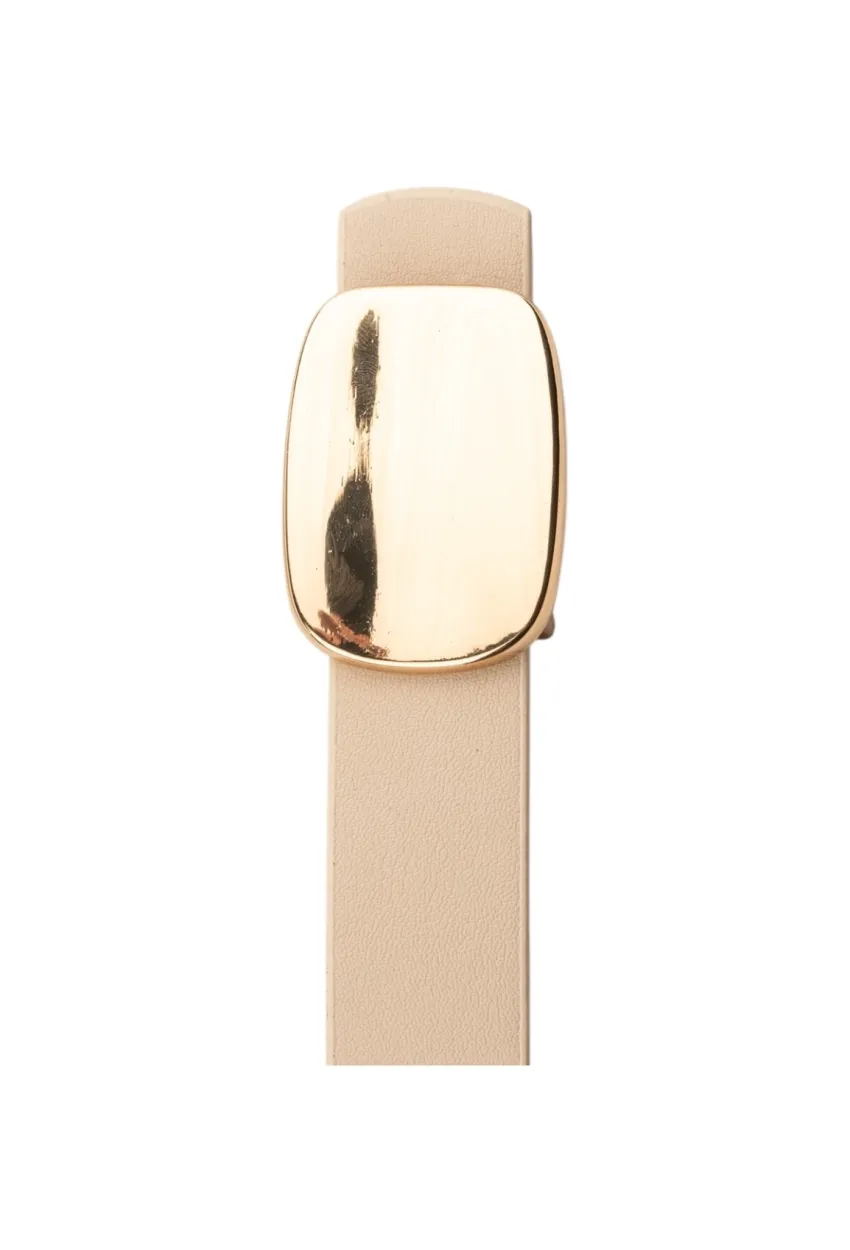 Parlak Kare Tokalı Bej Kadın Kemeri