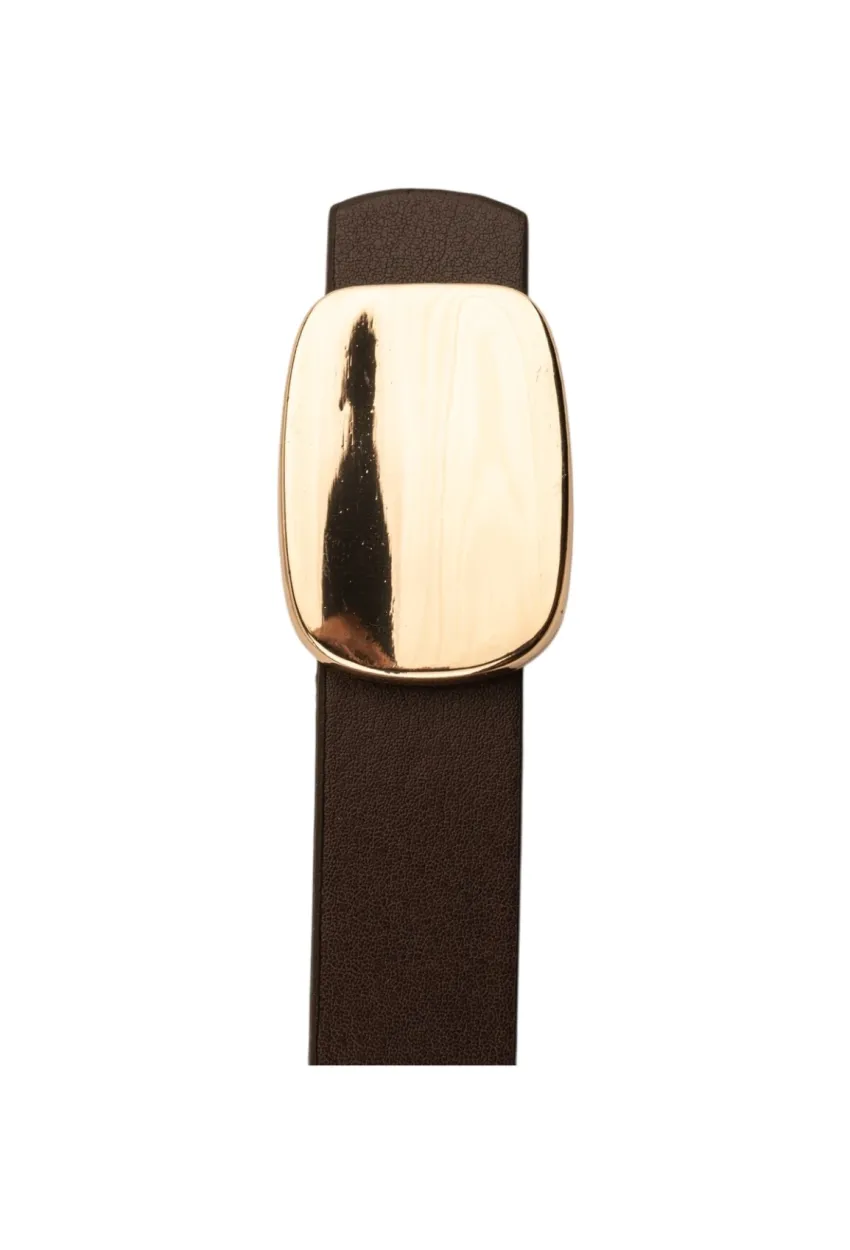 Parlak Kare Tokalı Kahve Kadın Kemeri