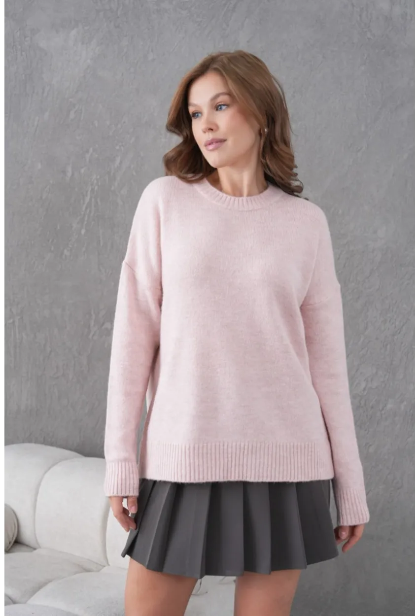 Pudra Yumuşak Dokulu Uzun Kollu Triko Kazak