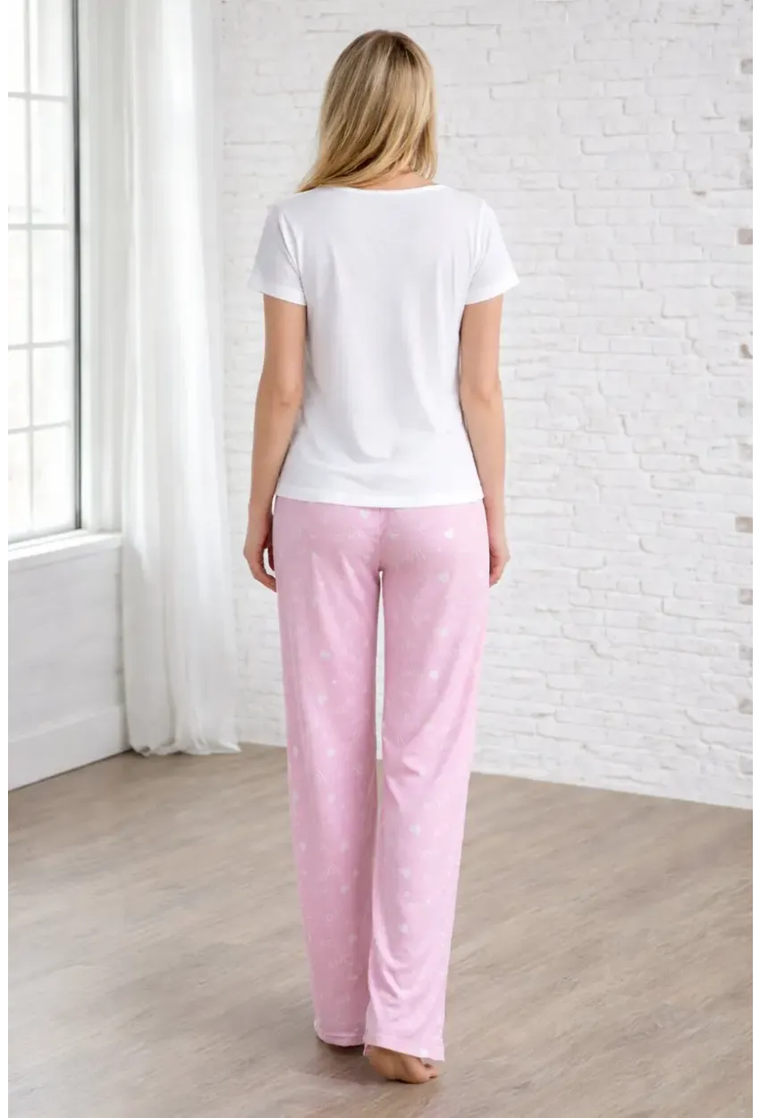 Sevimli Kedi Baskılı Pamuklu Kadın Pijama Takımı – Love Desenli Alt