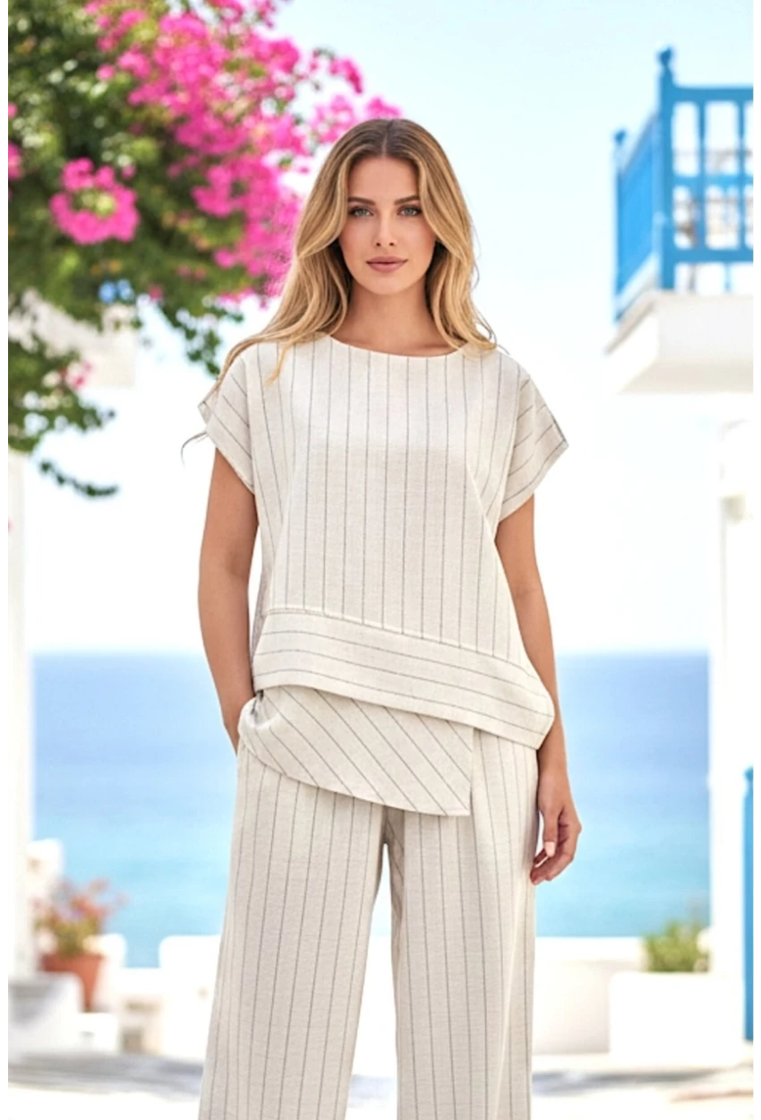 Siyah Çizgili Keten Alt Üst Takım