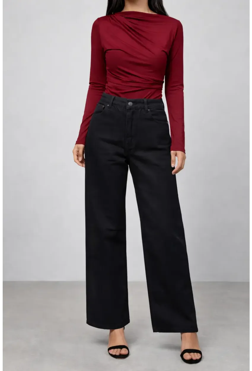 Siyah Geniş Paça Esnek Jean