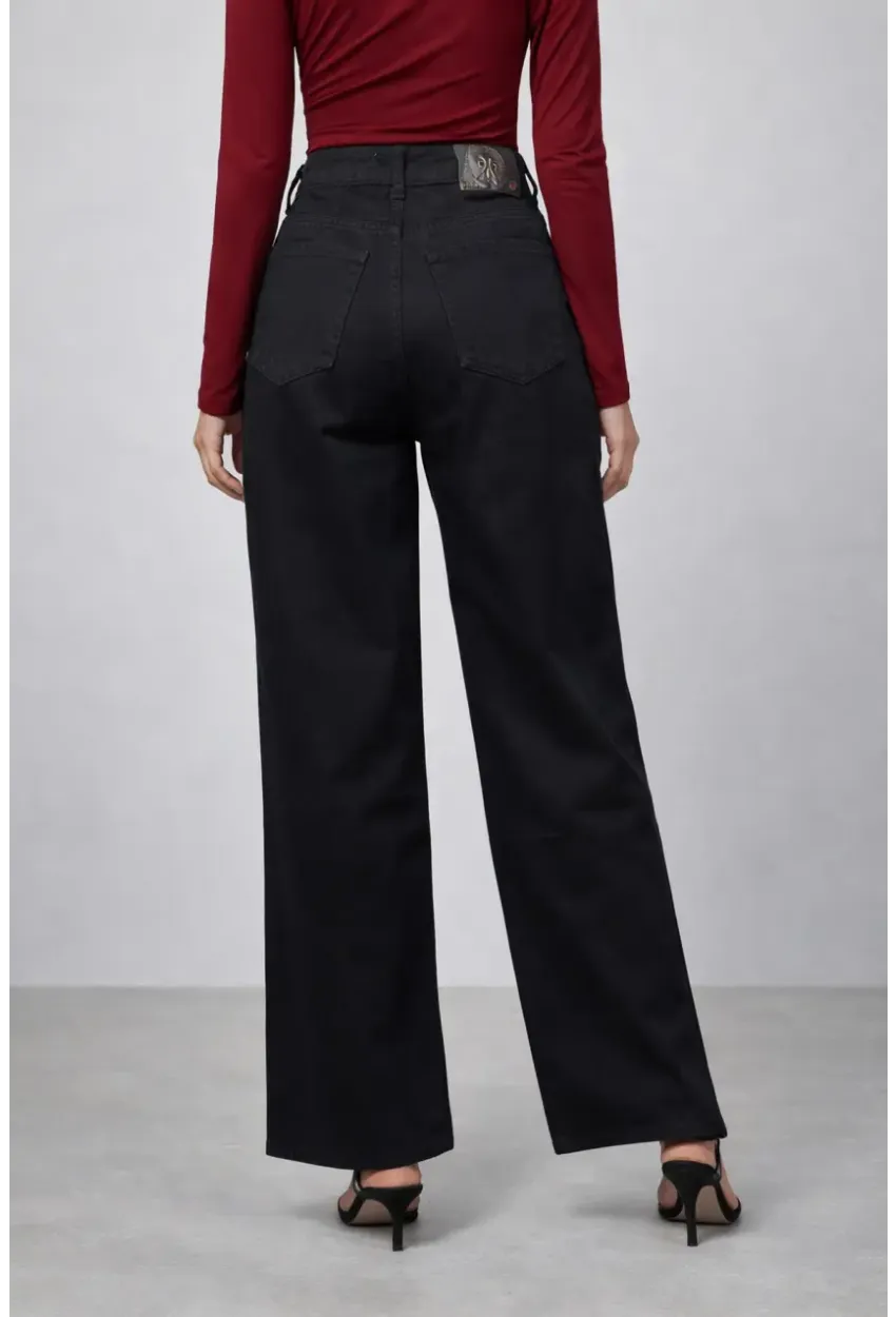 Siyah Geniş Paça Esnek Jean