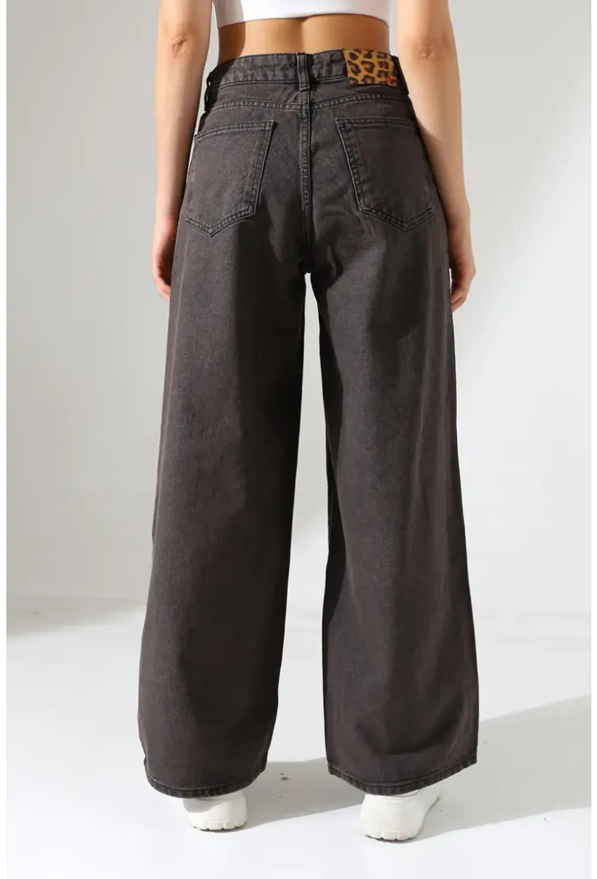 Siyah Geniş Paça Jean Pantolon