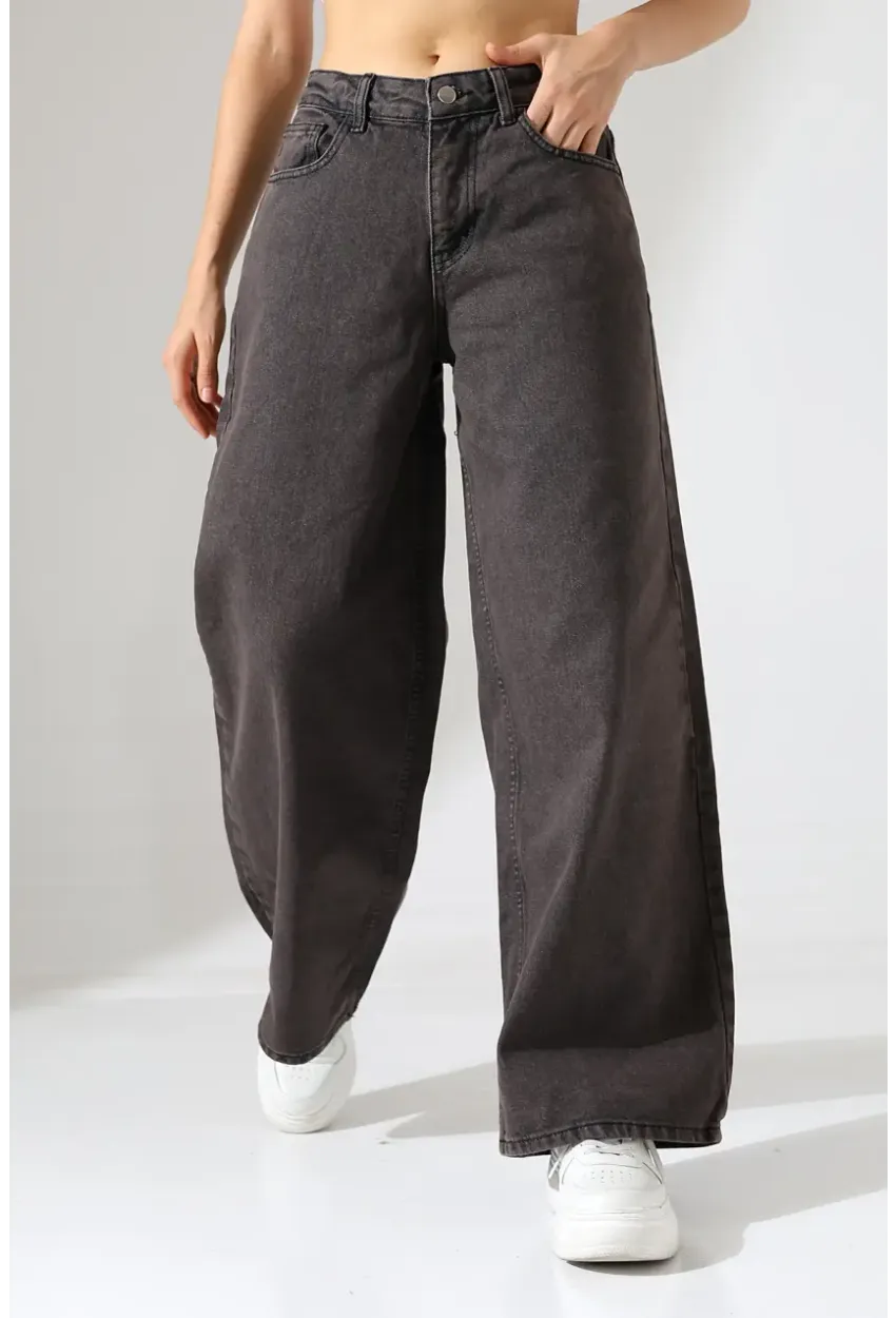 Siyah Geniş Paça Jean Pantolon