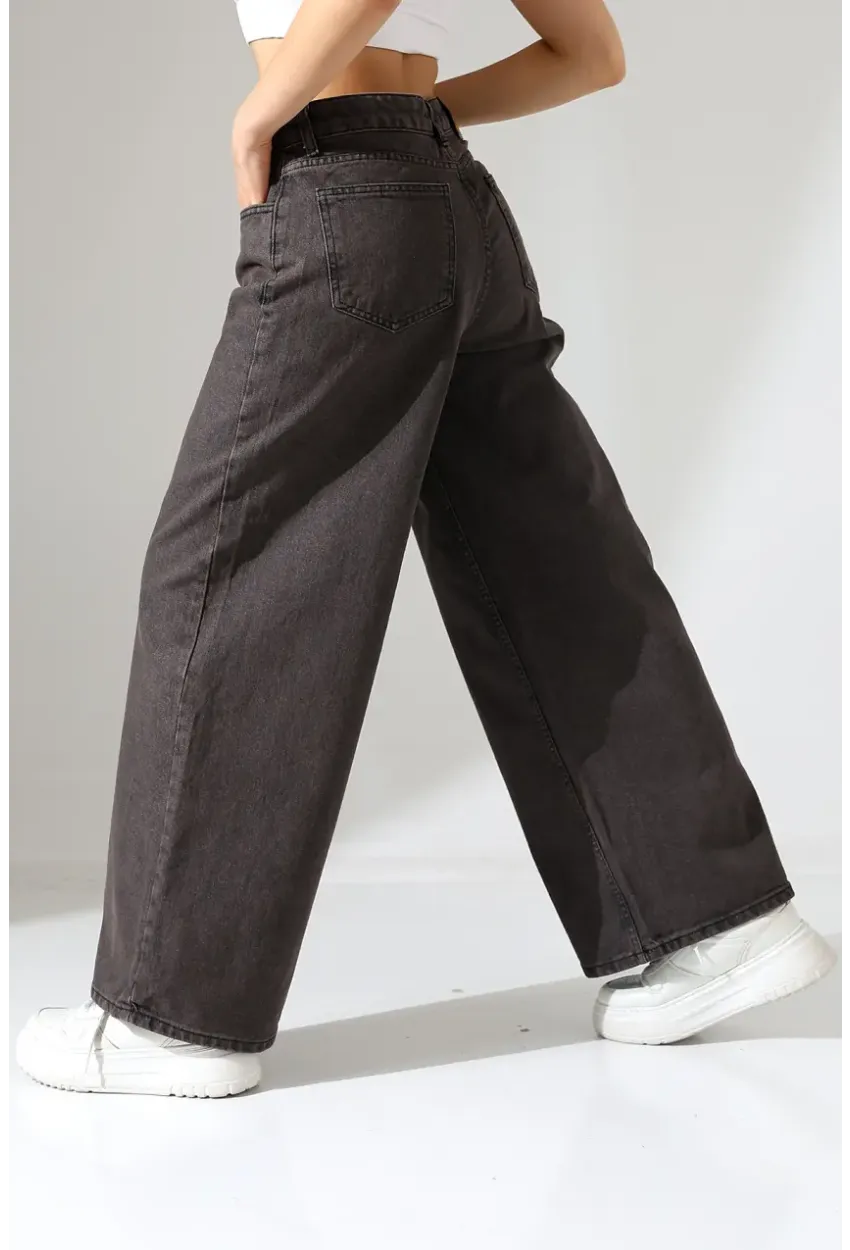 Siyah Geniş Paça Jean Pantolon