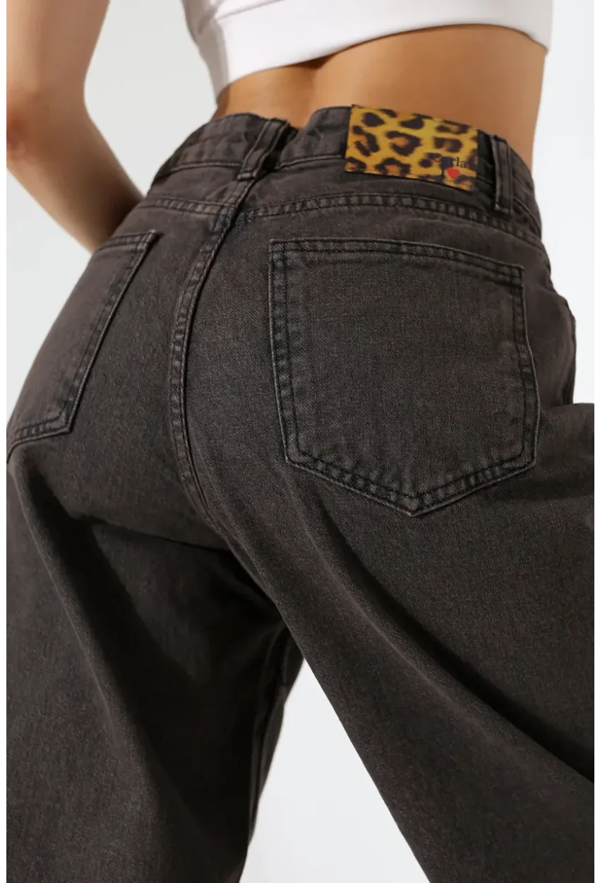 Siyah Geniş Paça Jean Pantolon