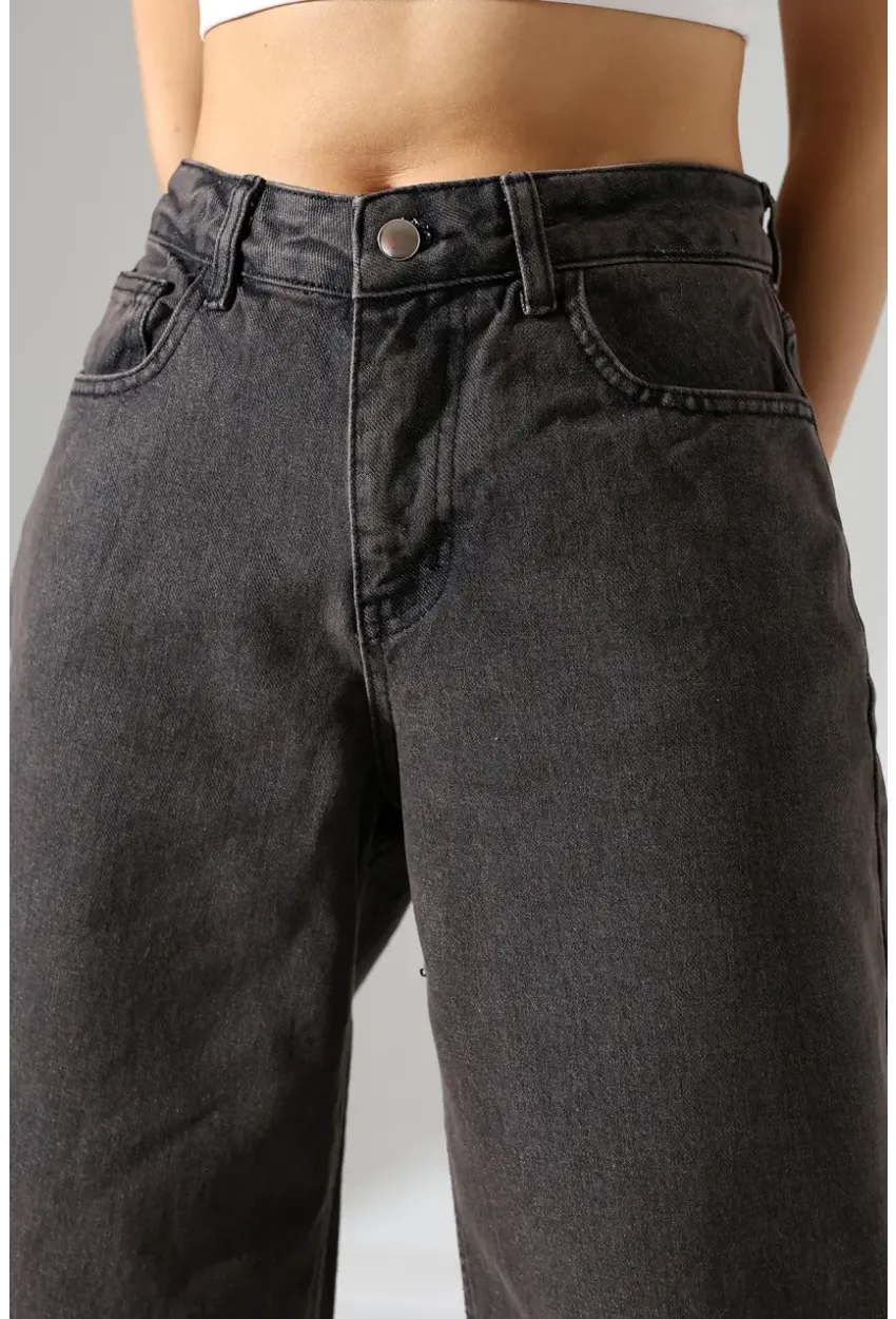 Siyah Geniş Paça Jean Pantolon