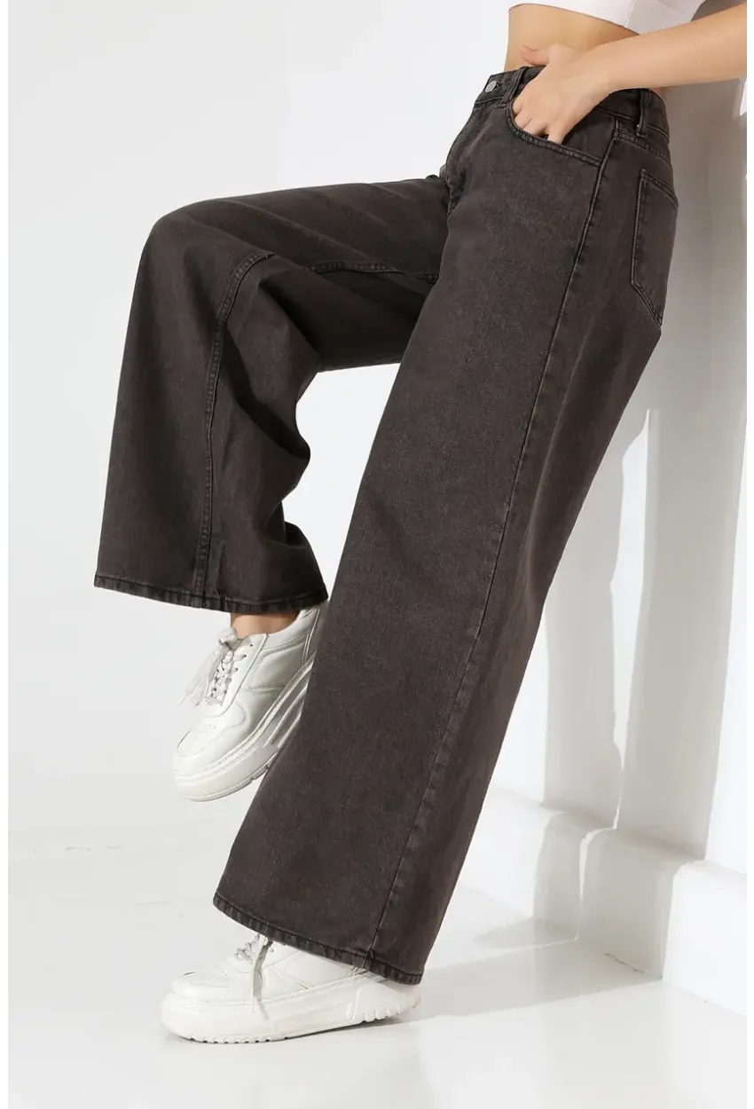 Siyah Geniş Paça Jean Pantolon